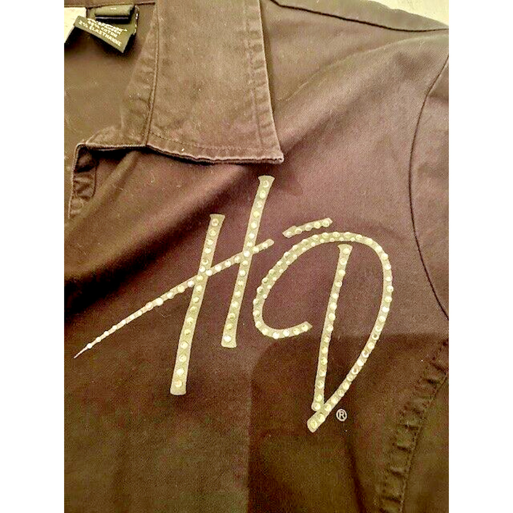 Harley Davidson Womens Rhinestone Short Sleeve Cotton Zippered Shirt Size XL - Picture 3 of 11